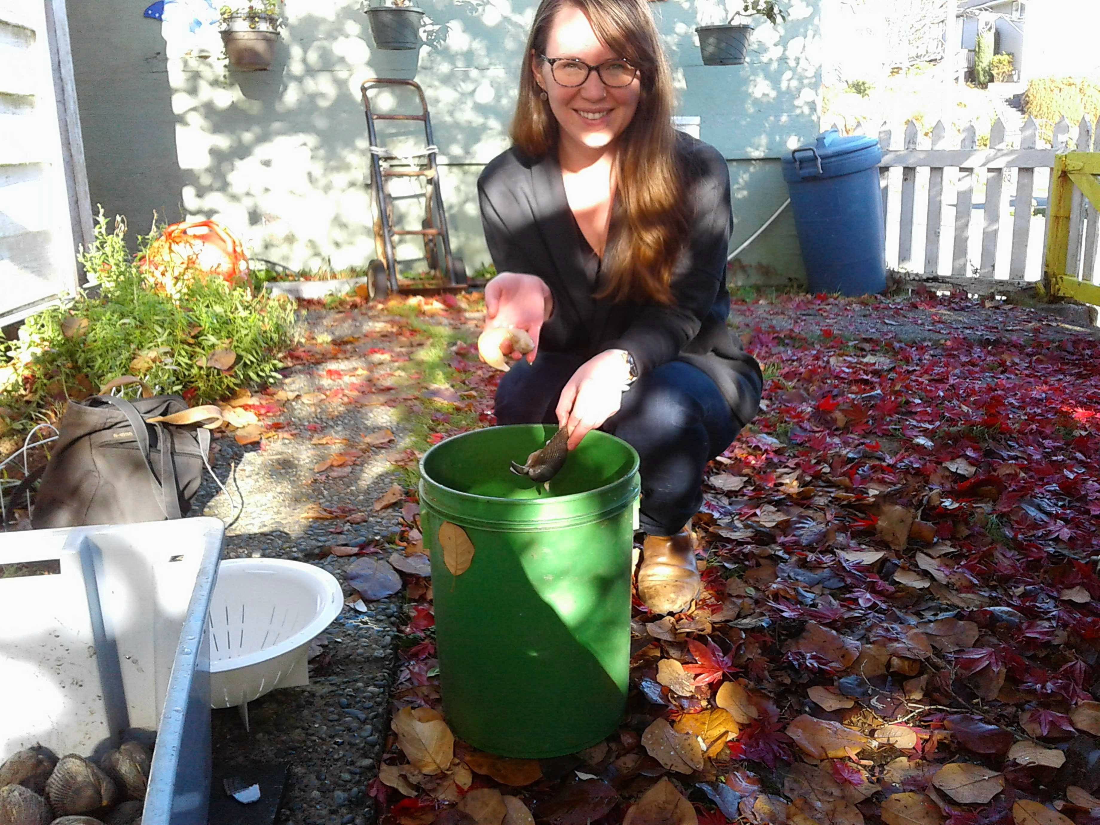 A lady holding a shell