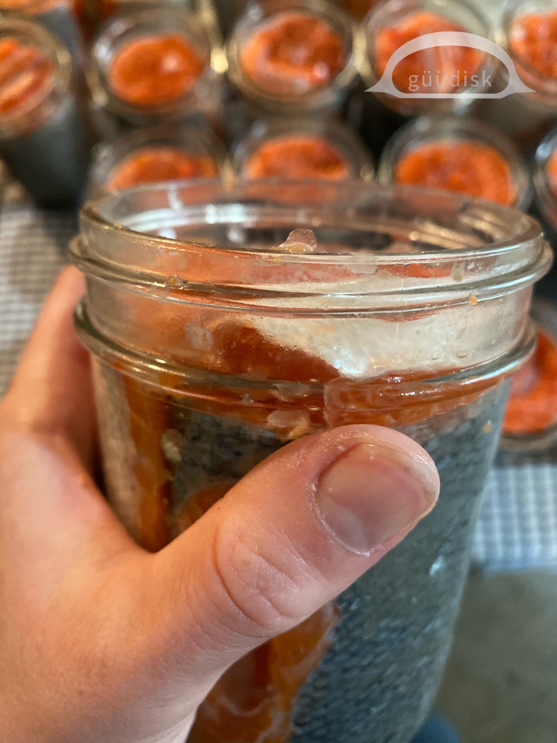 grabbing a salmon in the jar